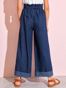 SHEIN Quần con gái Xếp li màu trơn Hải quân Giải trí - Màu xanh hải quân - Xem 2