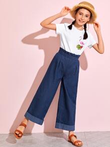 SHEIN Quần con gái Xếp li màu trơn Hải quân Giải trí - Màu xanh hải quân - Xem 3