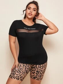 SHEIN Unity Camiseta con estampado de letra con malla transparente - grande - Negro - Ver 4