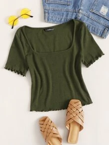 SHEIN Essnce Top corto tejido de canalé ribete en forma de lechuga