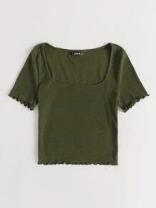 SHEIN Essnce Top corto tejido de canalé ribete en forma de lechuga