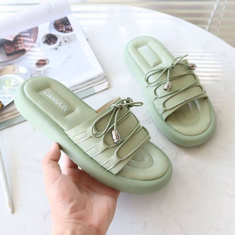 

Knot Open Toe Sliders, Green