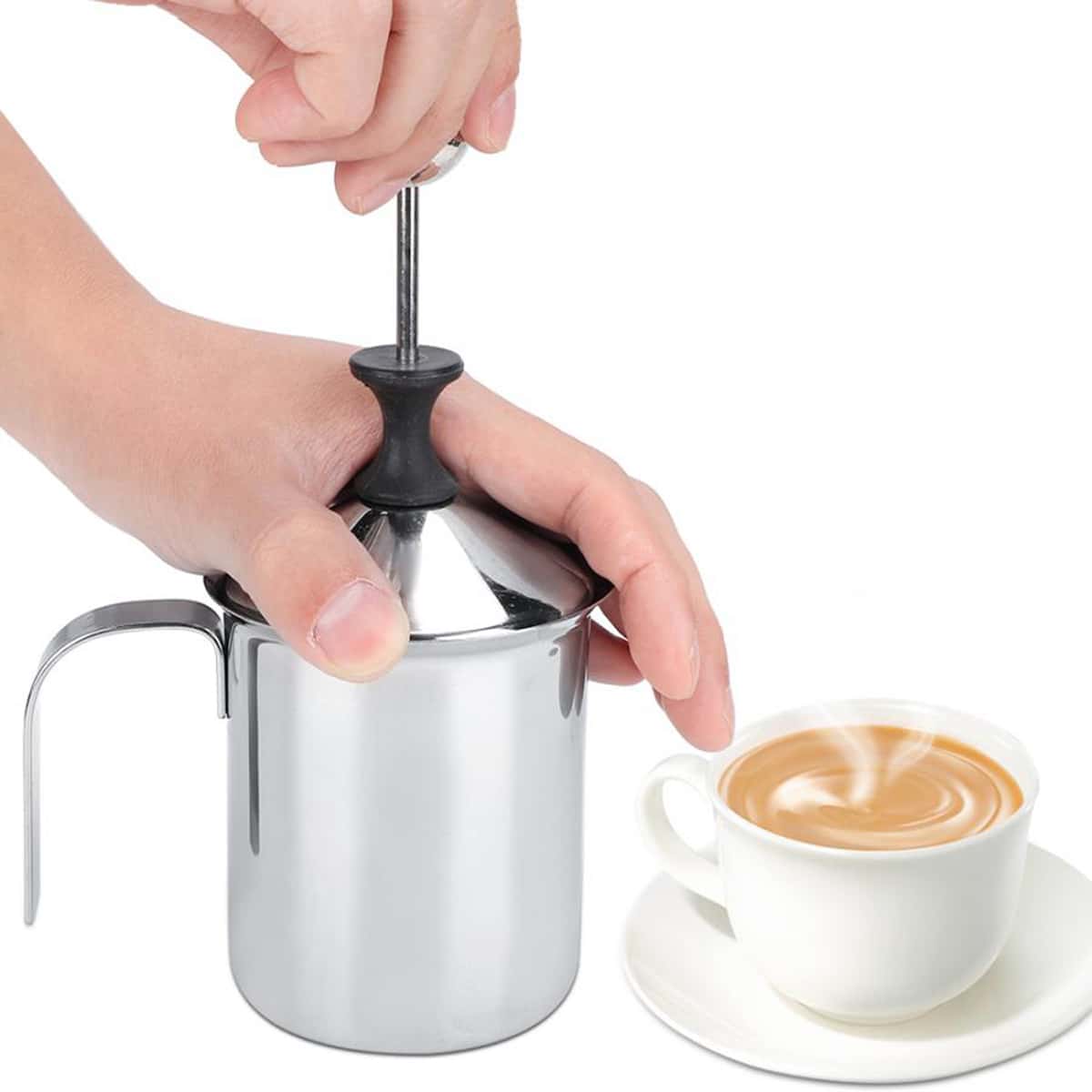

1pc Manual Milk Frother, Silver