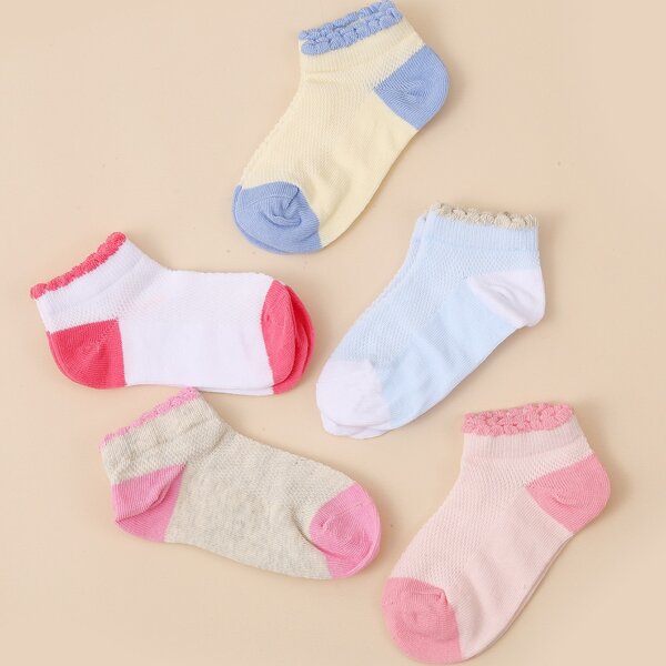 

5pairs Toddler Girls Color Block Socks, Multicolor