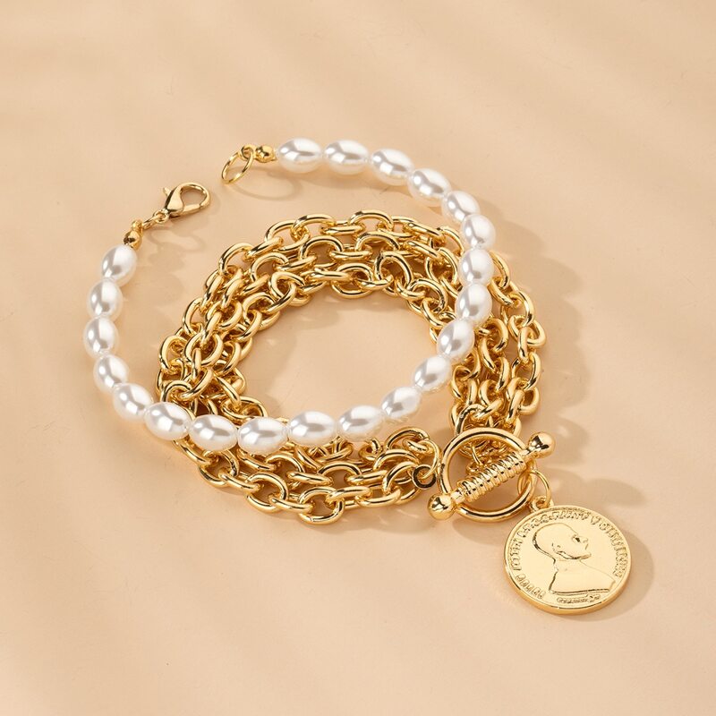 

2pcs Faux Pearl Beaded Bracelet, Multicolor
