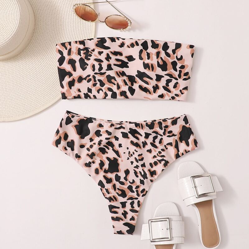 

Allover Print Bandeau Bikini Swimsuit, Multicolor