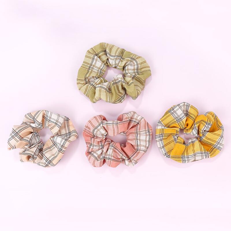 

4pcs Plaid Scrunchie, Multicolor
