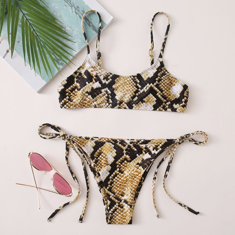 

Snakeskin Tie Side Bikini Swimsuit, Multicolor