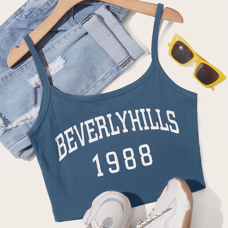 

Letter Graphic Crop Cami, Blue