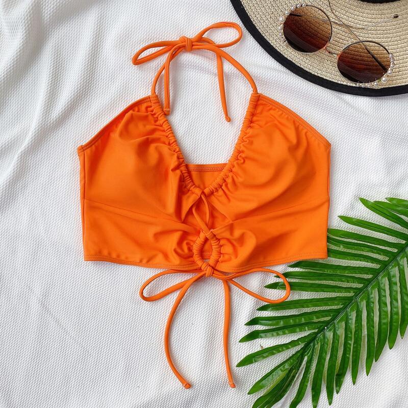 

Knot Front Halter Bikini Top, Orange bright