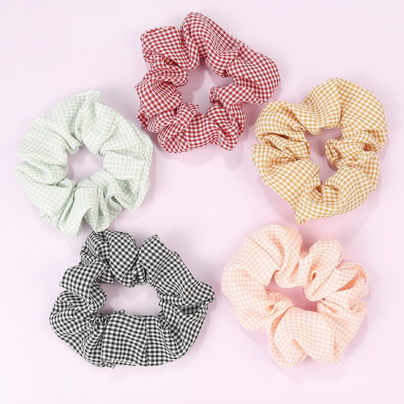

5pcs Plaid Pattern Scrunchie, Multicolor