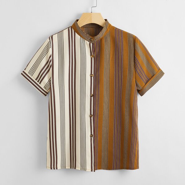 

Striped Spliced Mock Neck Blouse, Multicolor