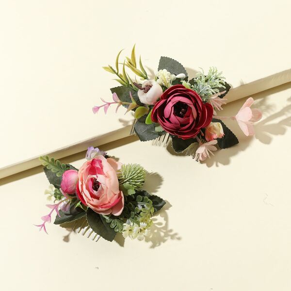 

2pcs Flower Decor Hair Pin, Multicolor