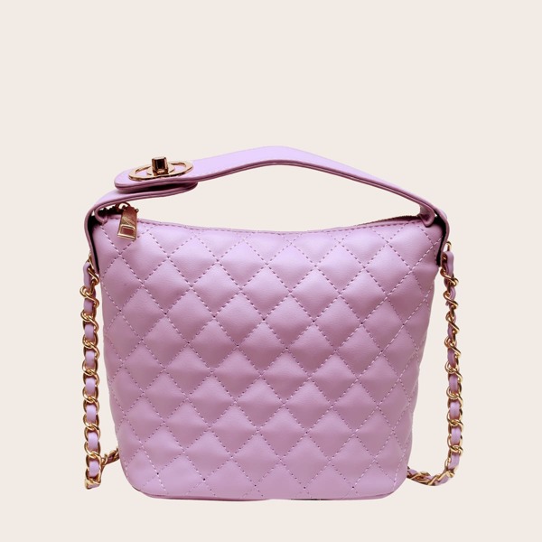 

Minimalist Quilted Bucket Bag, Purple