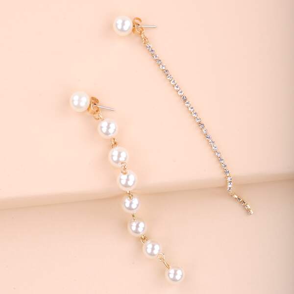 

Faux Pearl Decor Asymmetric Drop Earrings, Gold