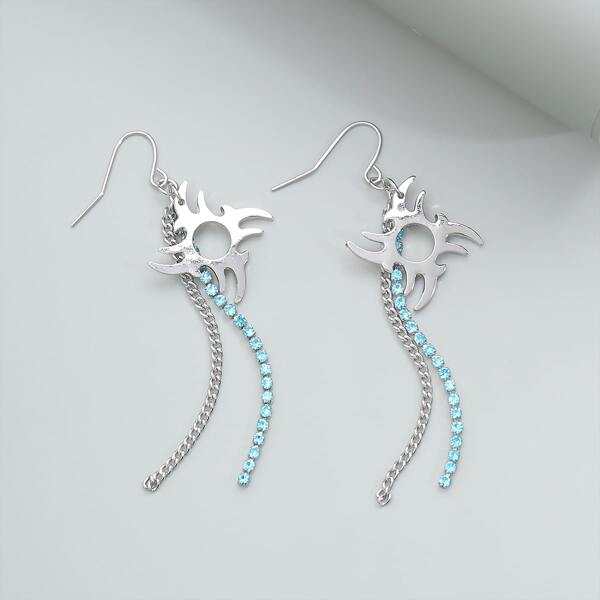 

Men Rhinestone Engraved Drop Earrings, Silver