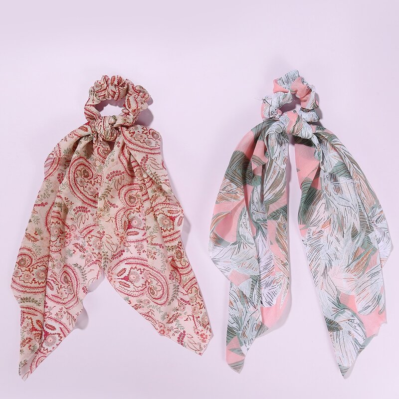 

2pcs Plant Pattern Scrunchie Scarf, Multicolor