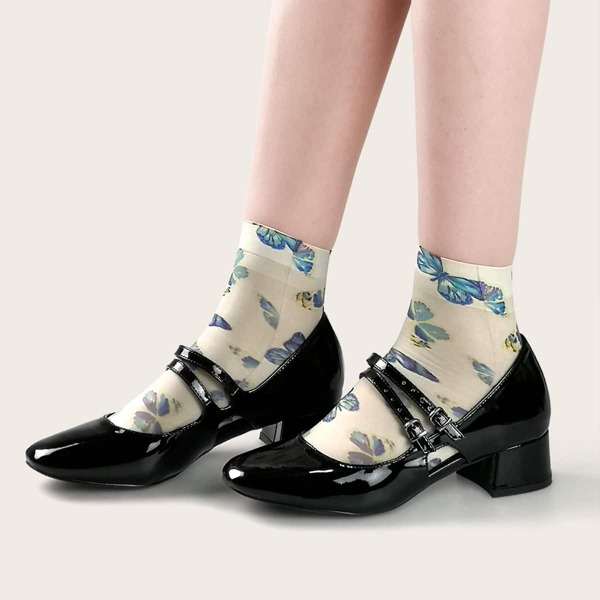 

Butterfly Pattern Socks, Beige