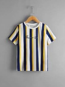 SHEIN Boys Letter Print Striped Tee - Multicolor - View 1