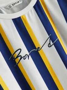 SHEIN Boys Letter Print Striped Tee - Multicolor - View 3