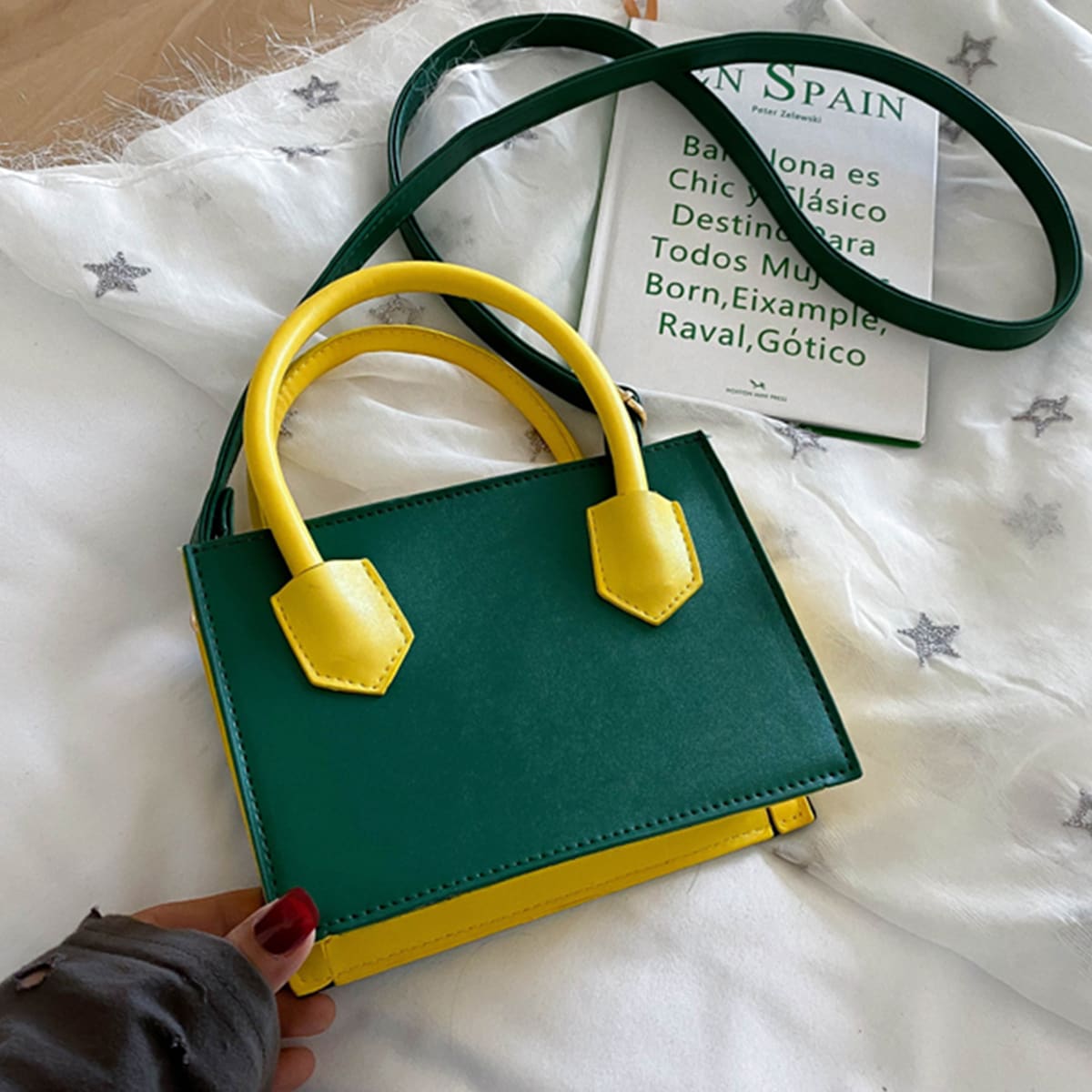 

Colorblock Satchel Bag, Green