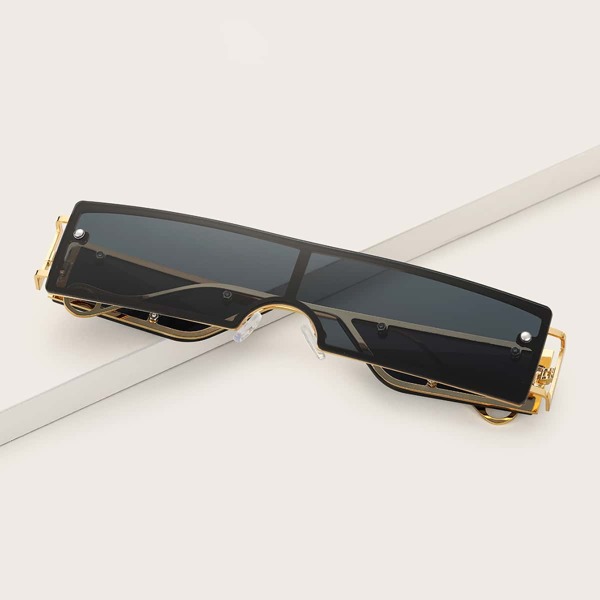 

Flat Top Shield Sunglasses, Black