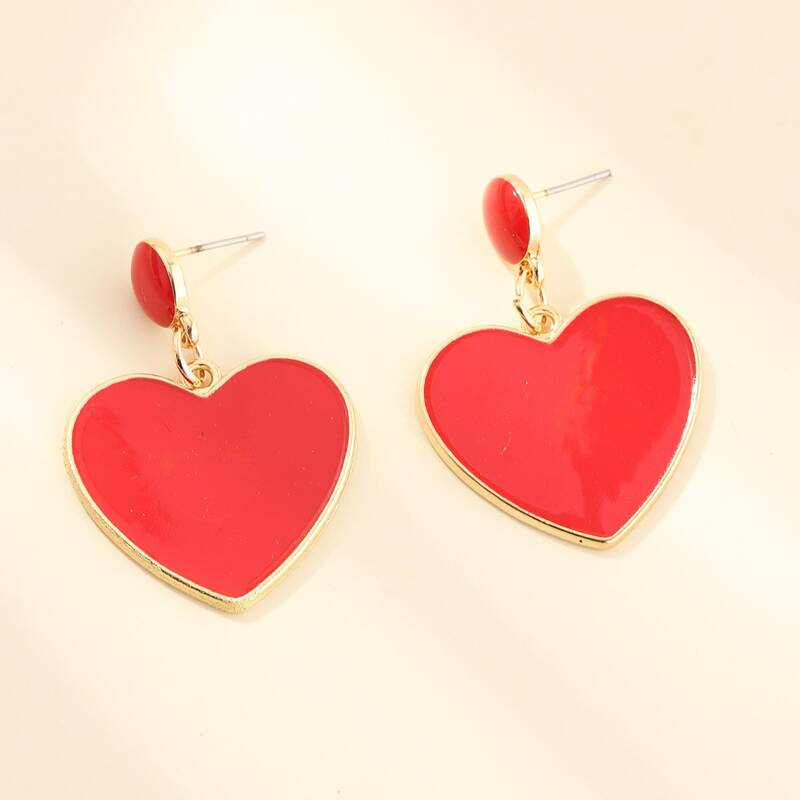 

Heart Design Drop Earrings, Red
