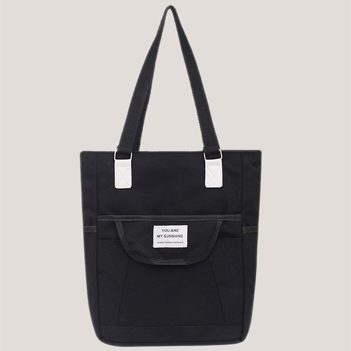 

Pocket Front Tote Bag, Black
