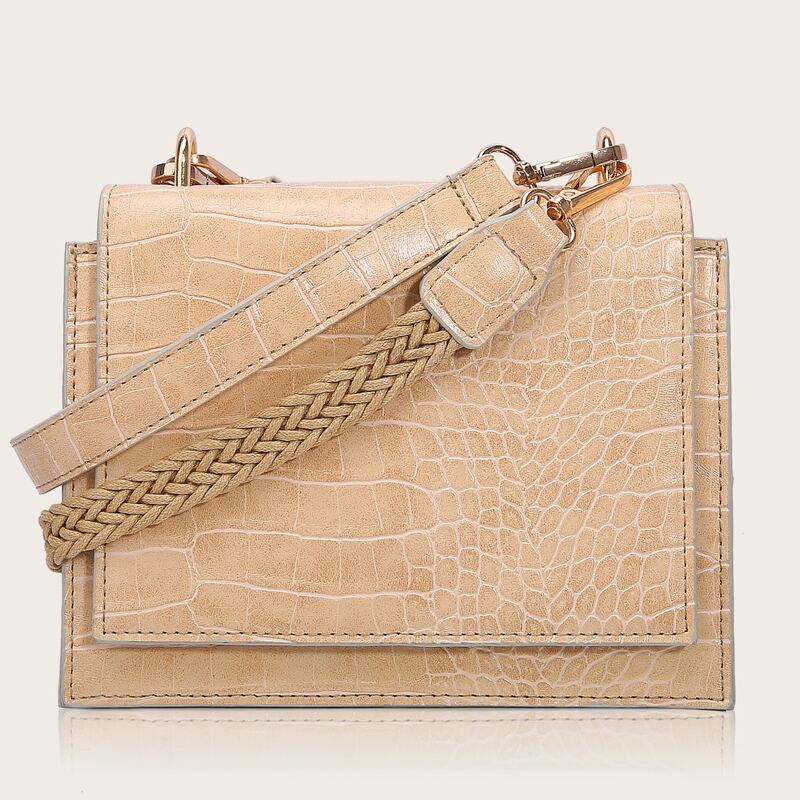 

Croc Embossed Flap Crossbody Bag, Khaki