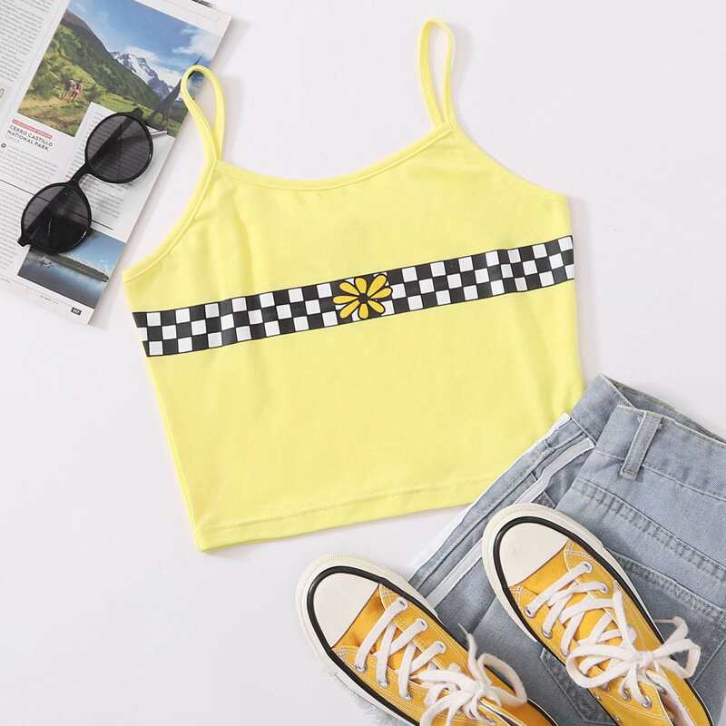 

Contrast Checkerboard Cami, Yellow