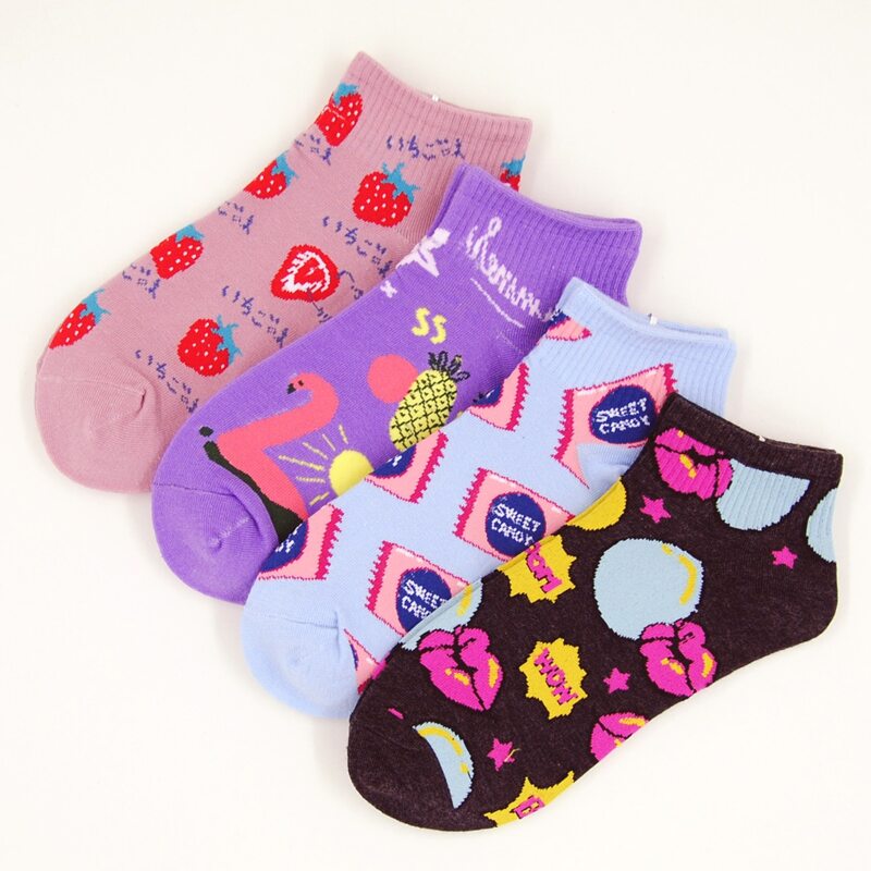 

4pairs Fruit Pattern Socks, Multicolor