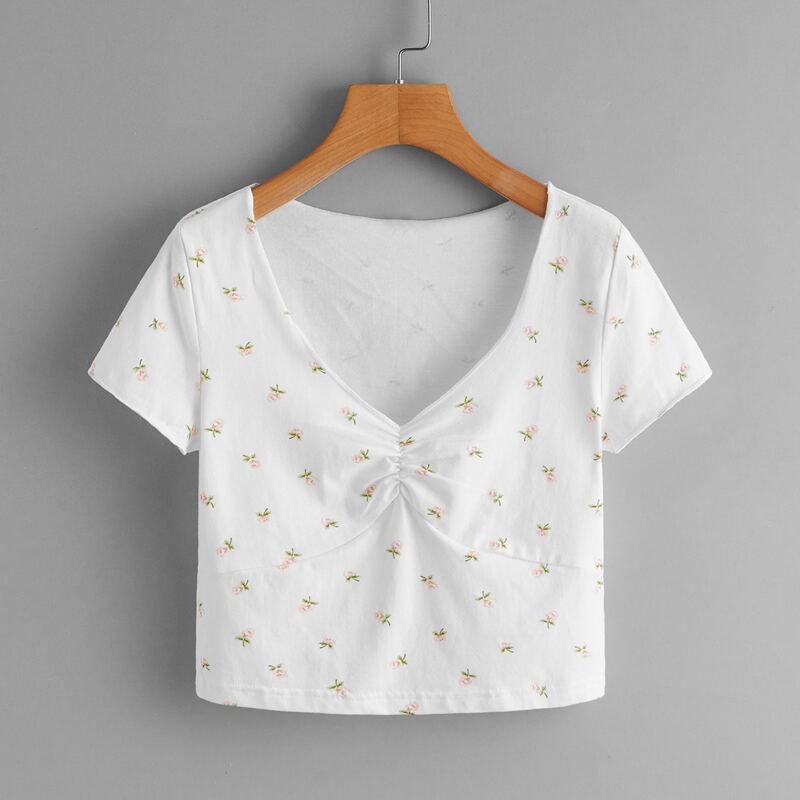 

Ditsy Floral Ruched Tee, White