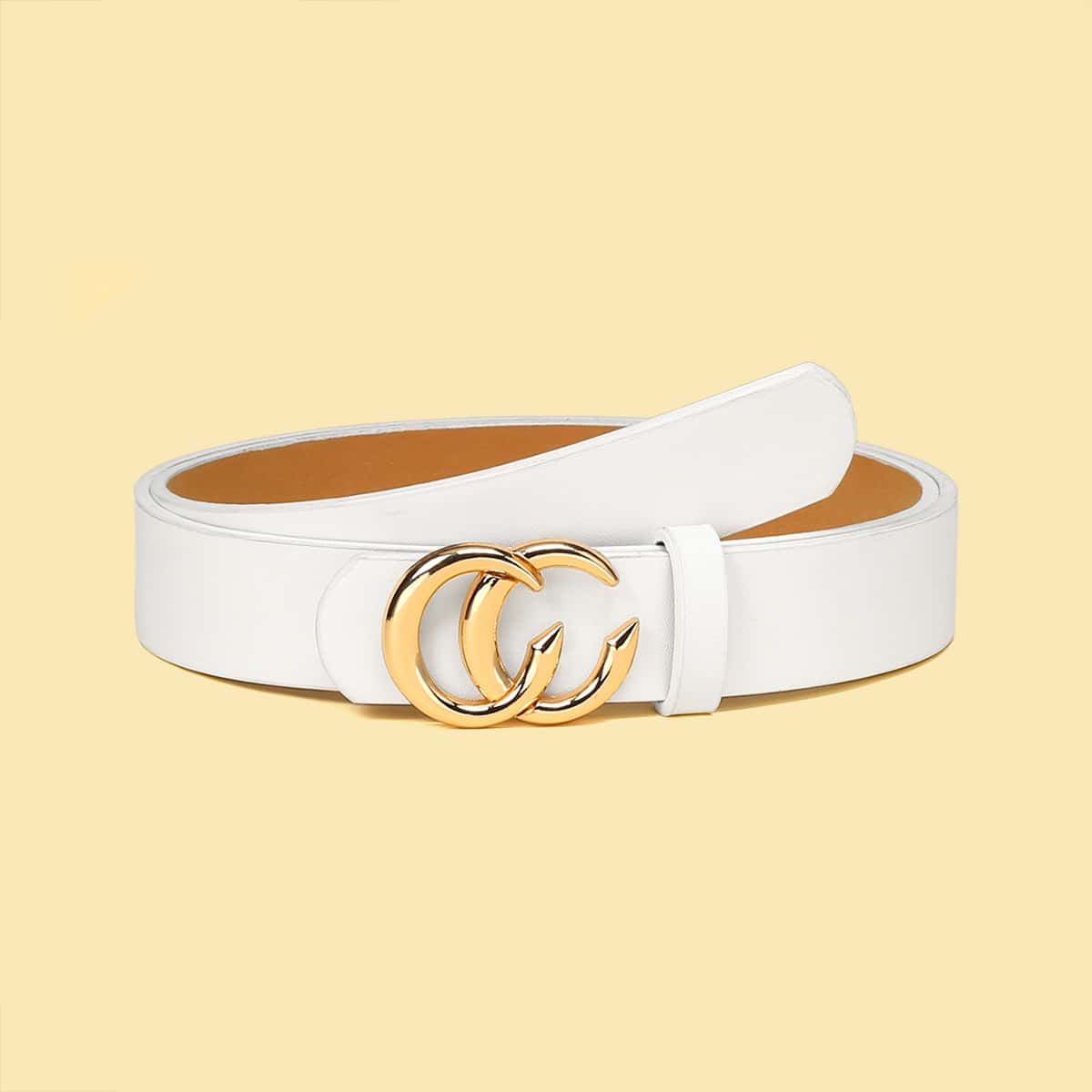 

Double Round Buckle Belt, White