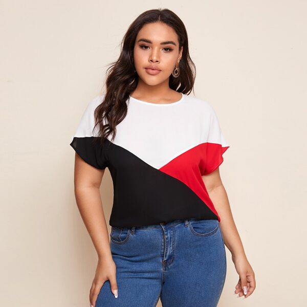 

Plus Keyhole Back Colorblock Top, Multicolor