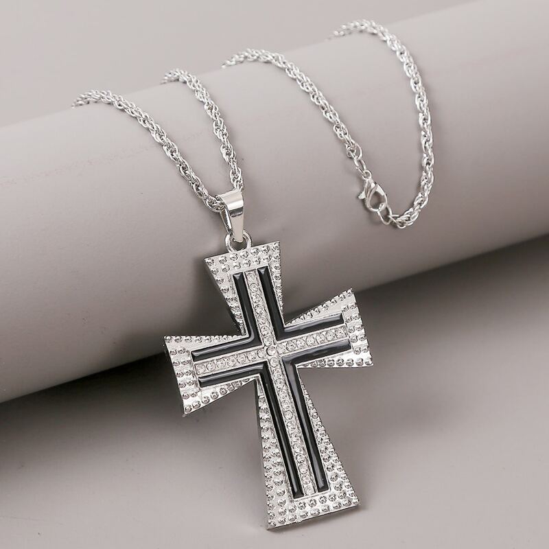 

Guys Cross Charm Necklace, Silver