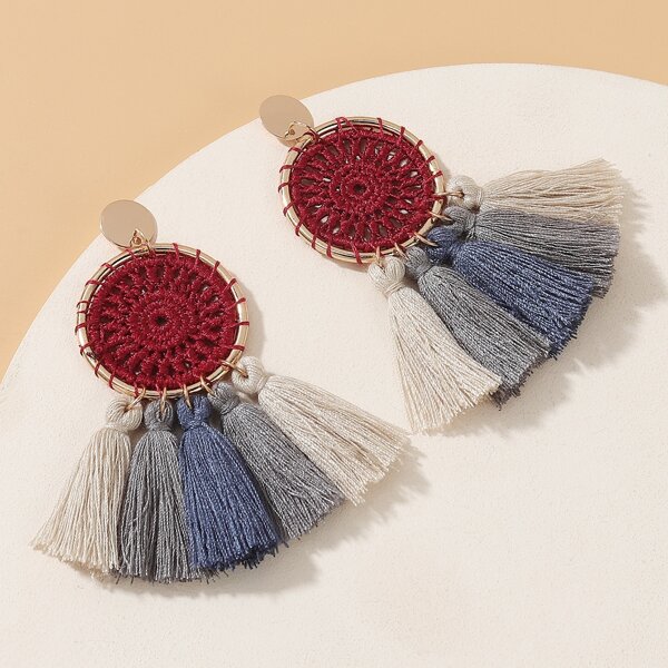 

Tassel Decor Drop Earrings, Red