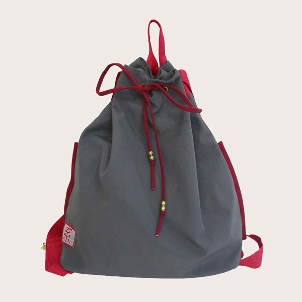 

Drawstring Decor Large Capacity Backpack, Grey