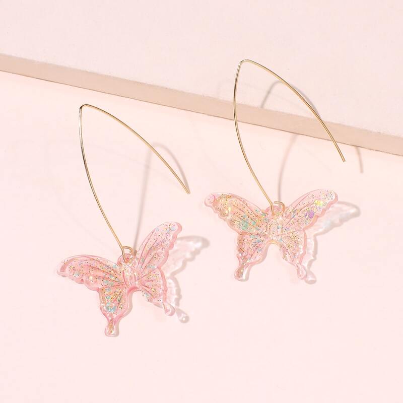 

1pair Butterfly Drop Earrings, Pink