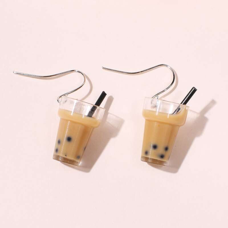 

1pair Bubble Tea Drop Earrings, Coffee brown