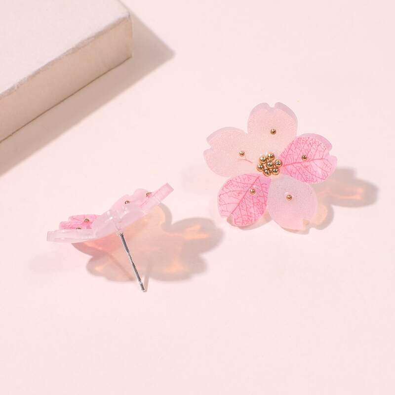 

1pair Floral Stud Earrings, Pink
