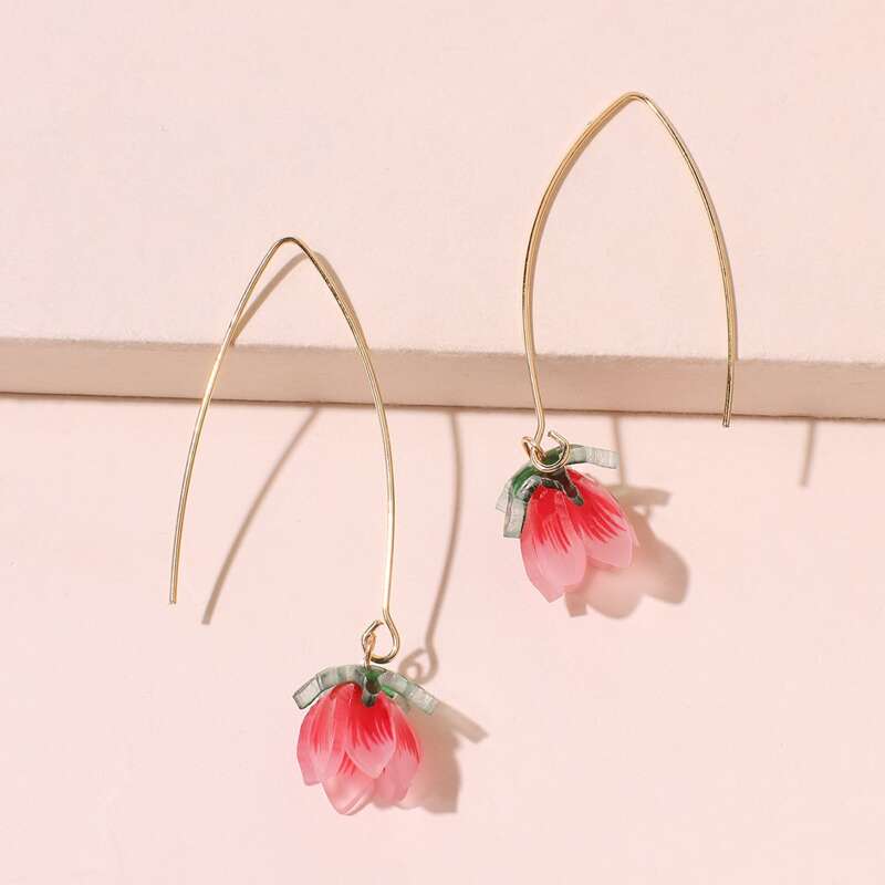 

1pair Floral Drop Earrings, Pink