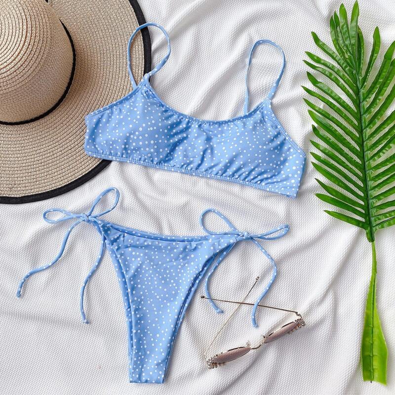 

Polka Dot Tie Side Bikini Swimsuit, Baby blue