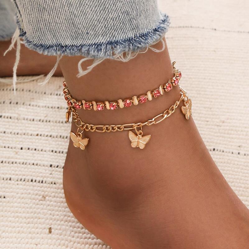 

2pcs Butterfly Charm Anklet, Gold
