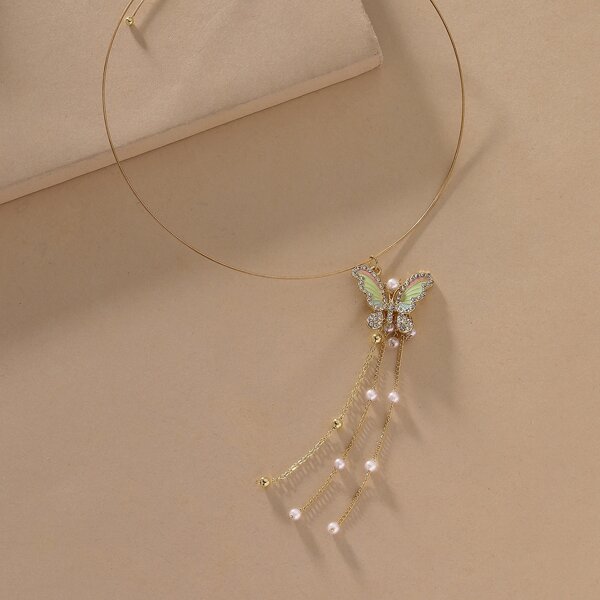 

Чокер с декором бабочки и искусственными жемчугами, Золотистый