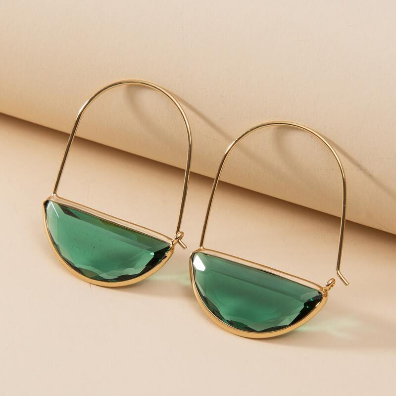 

Gemstone Decor Hoop Earrings, Green
