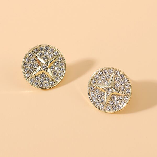 

Rhinestone Engraved Stud Earrings, Gold