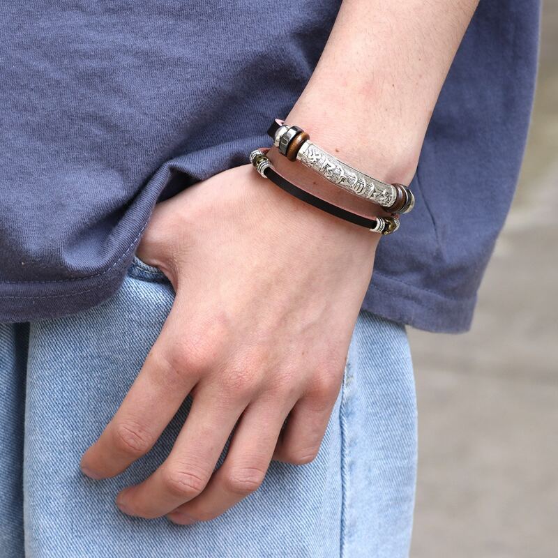 

Guys Letter Detail Bracelet, Brown