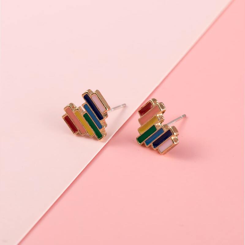 

Color Block Heart Stud Earrings, Multicolor