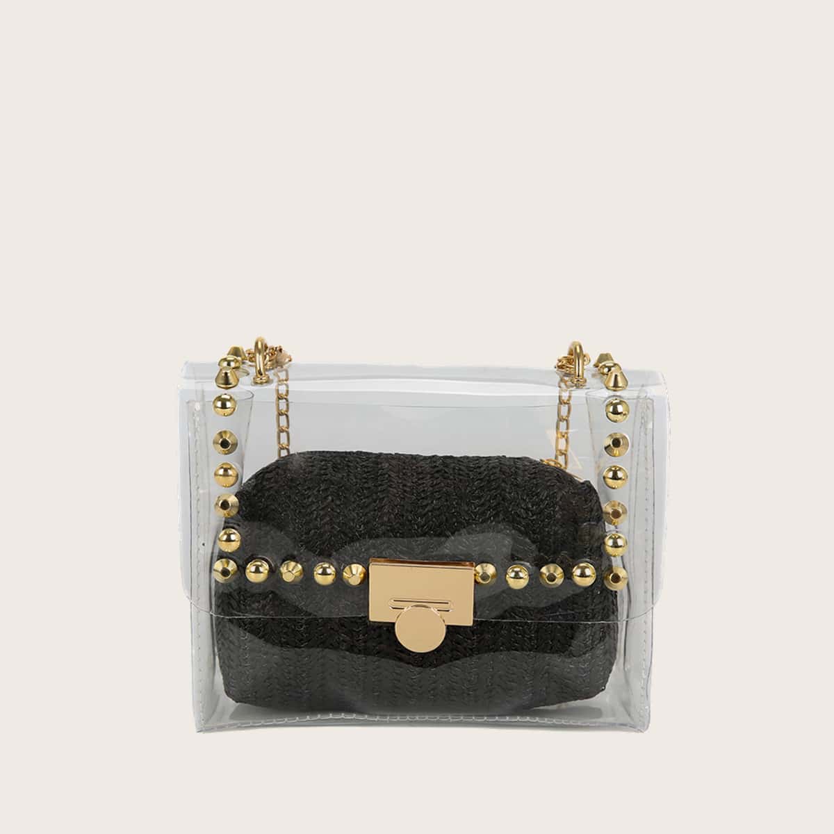

Clear Crossbody Bag With Inner Pouch, Black