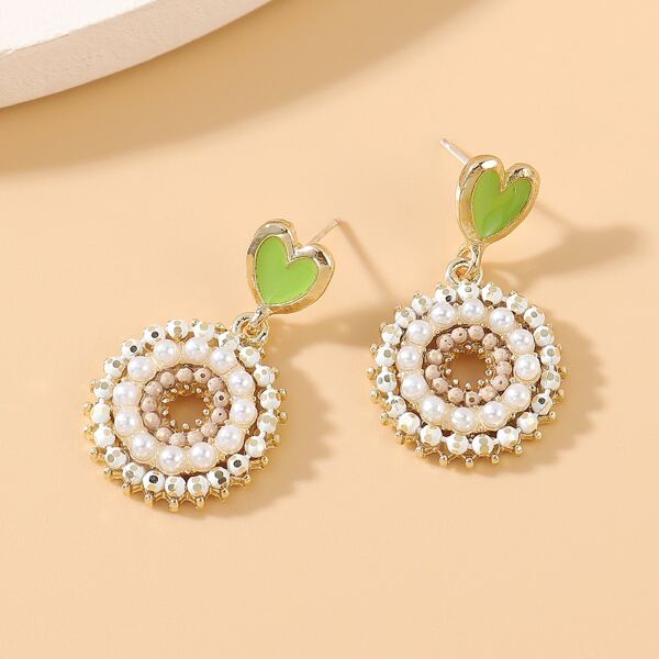 

Faux Pearl Beaded Drop Earrings, Green